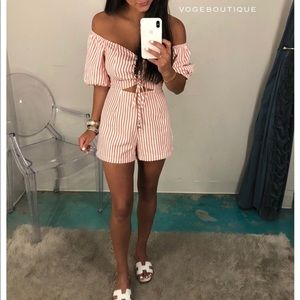 Voge Boutique Pink/White Stripe OFT Romper | Sz Sm